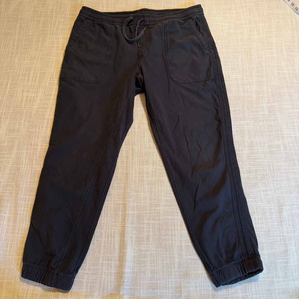 Athleta Mens Joggers Large Black Charcoal Gray Cotton Stretch Ribbed Side Stripe